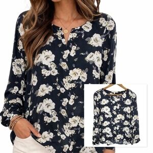 Daniel Rainn Floral‎ Chiffon Blouse Sheer Lightweight Long Sleeve Work Office M
